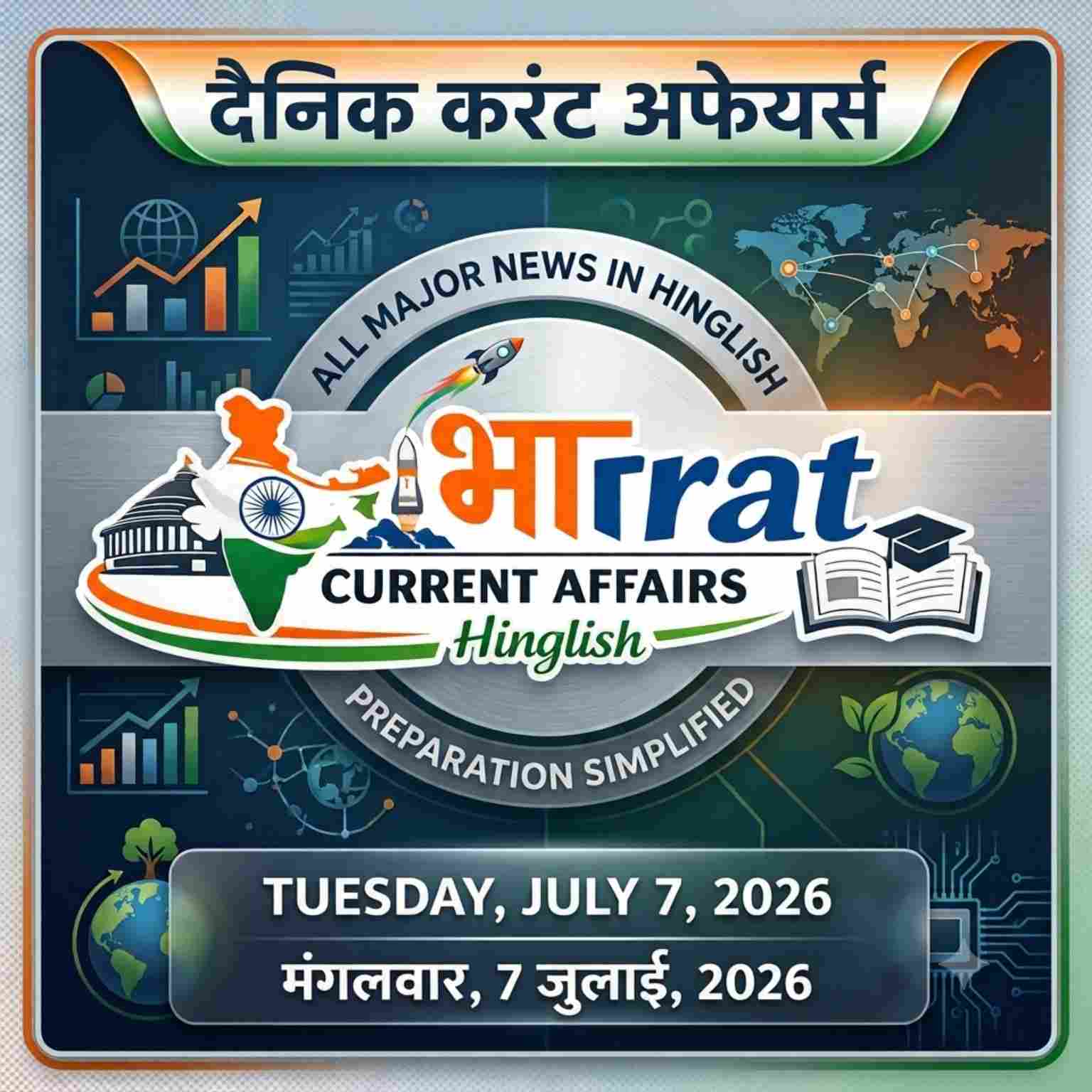 ​7 जुलाई 2026 के शीर्ष 10 करेंट अफेयर्स - भारत Current Affairs Hinglish