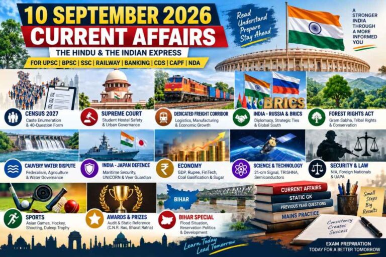 10 September 2026 Current Affairs | The Hindu & Indian Express | UPSC, BPSC, SSC